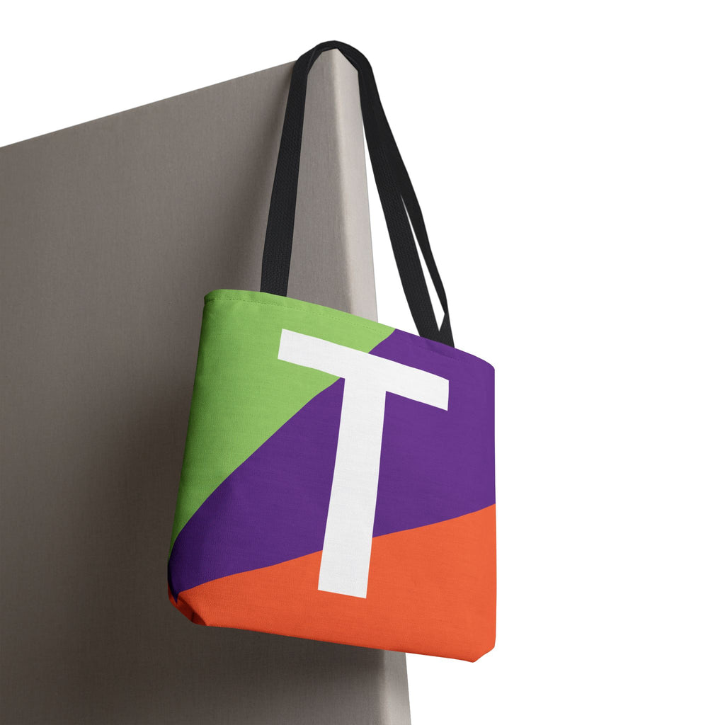 Monogram 'T' Colorblock Tote Bag — Personalized Initial T Shoulder Tote