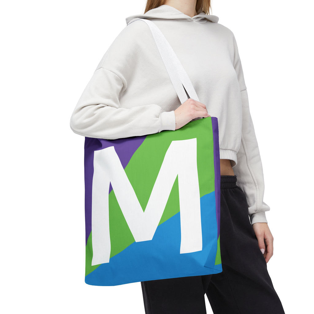 Monogram 'M' Colorblock Tote Bag — Personalized Initial M Shoulder Tote