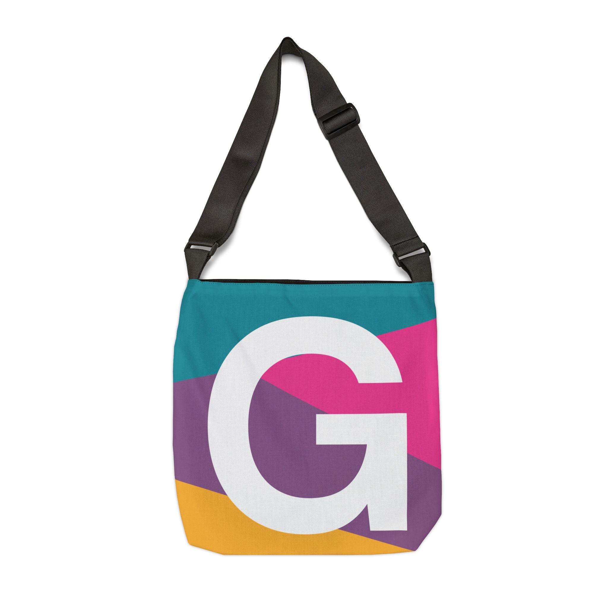 Initial Letter 'G' Colorblock Adjustable Tote Bag — Monogram Alphabet Shoulder Bag