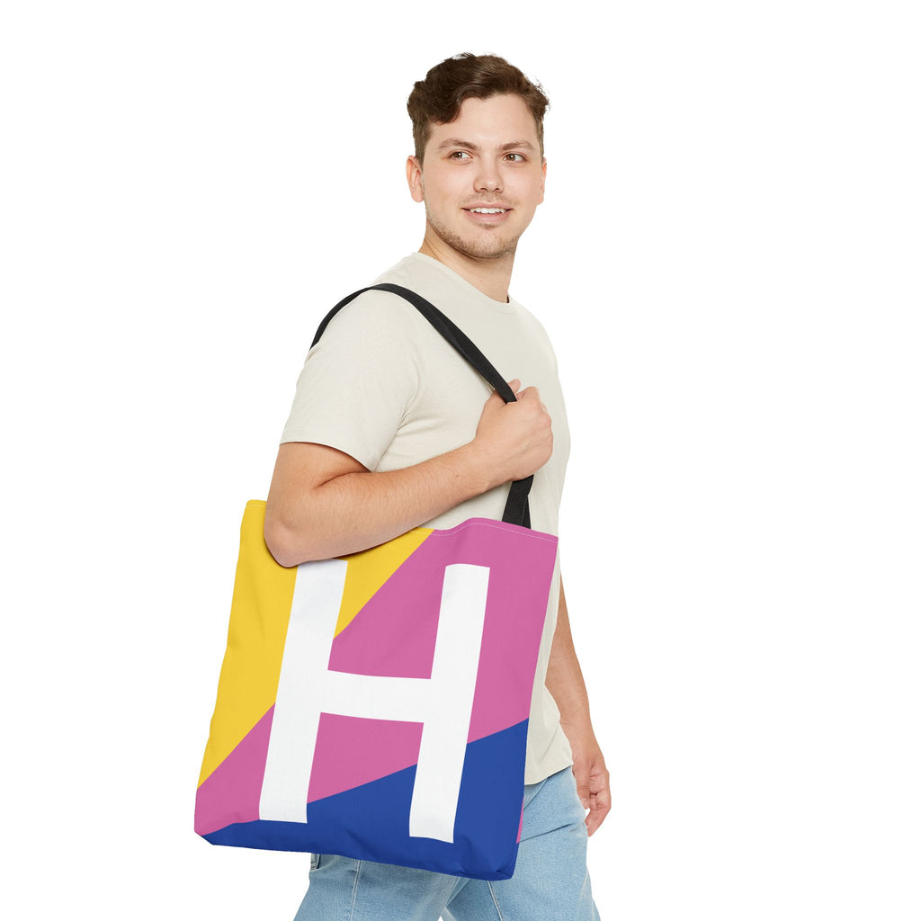 Monogram 'H' Colorblock Tote Bag — Personalized Initial H Shoulder Tote
