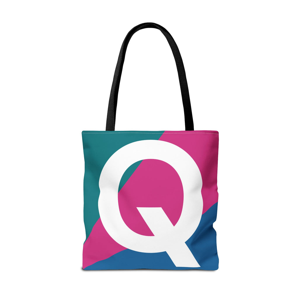 Monogram 'Q' Colorblock Tote Bag — Personalized Initial Q Shoulder Tote