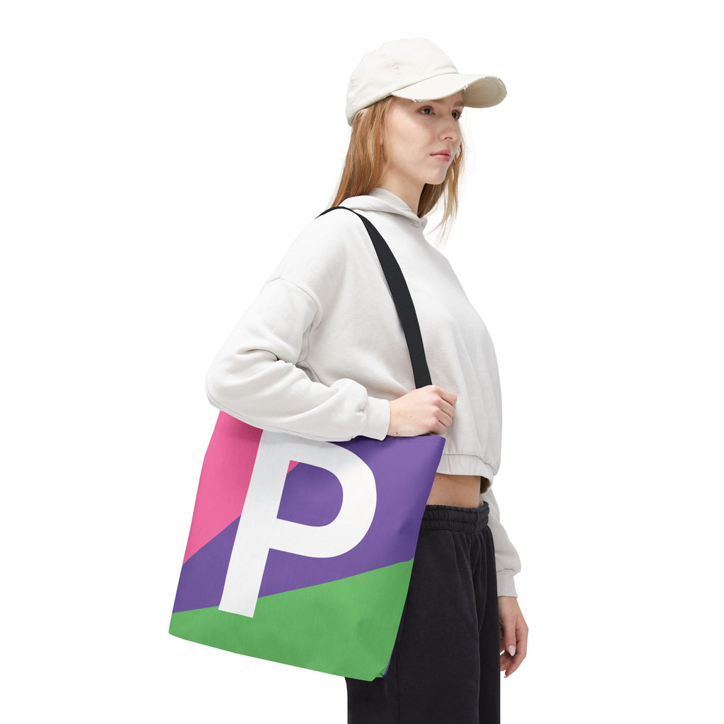 Monogram 'P' Colorblock Tote Bag — Personalized Initial P Shoulder Tote