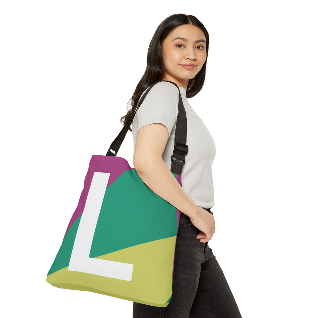 Initial Letter 'L' Colorblock Adjustable Tote Bag — Monogram Alphabet Shoulder Bag