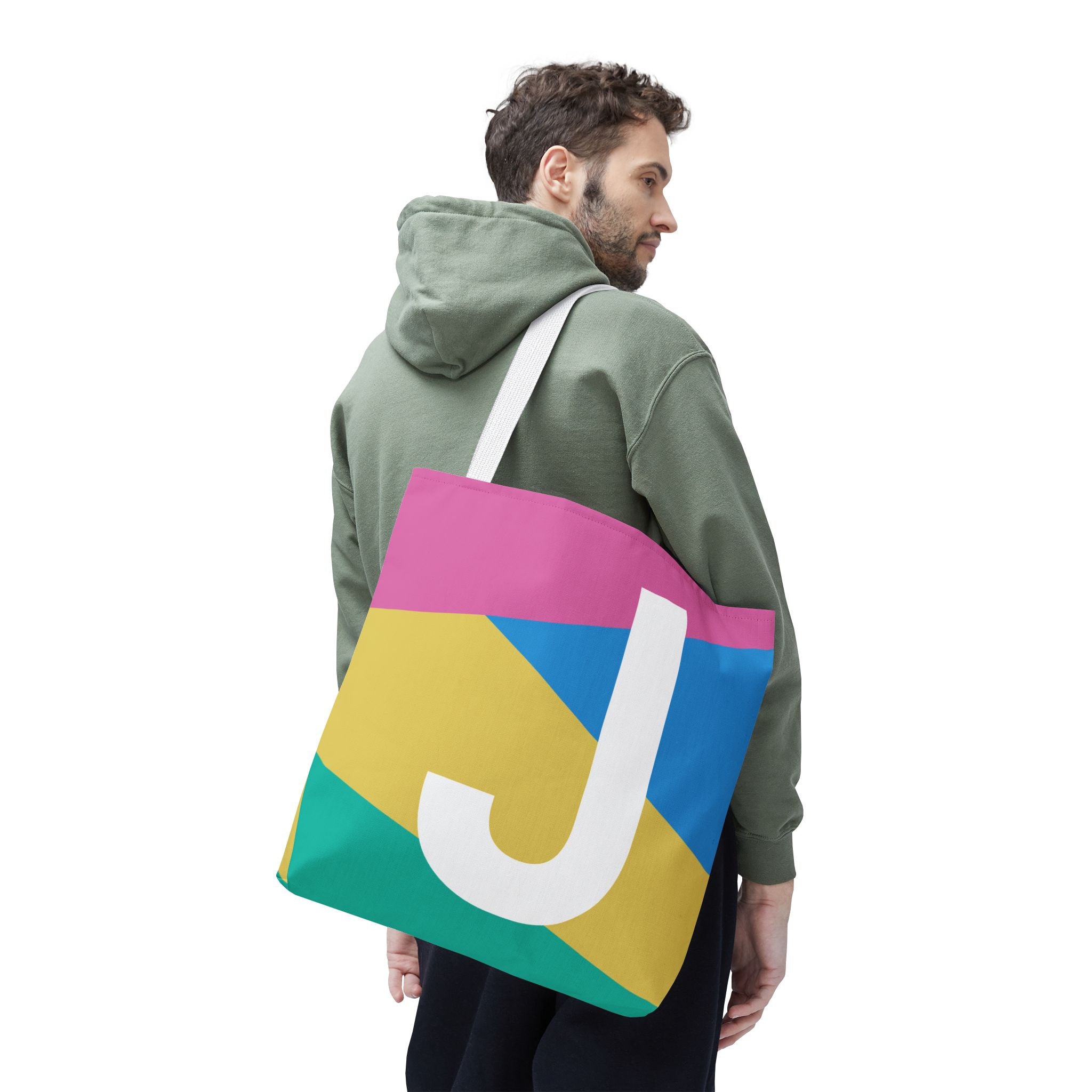 Monogram 'J' Colorblock Tote Bag — Personalized Initial J Shoulder Tote