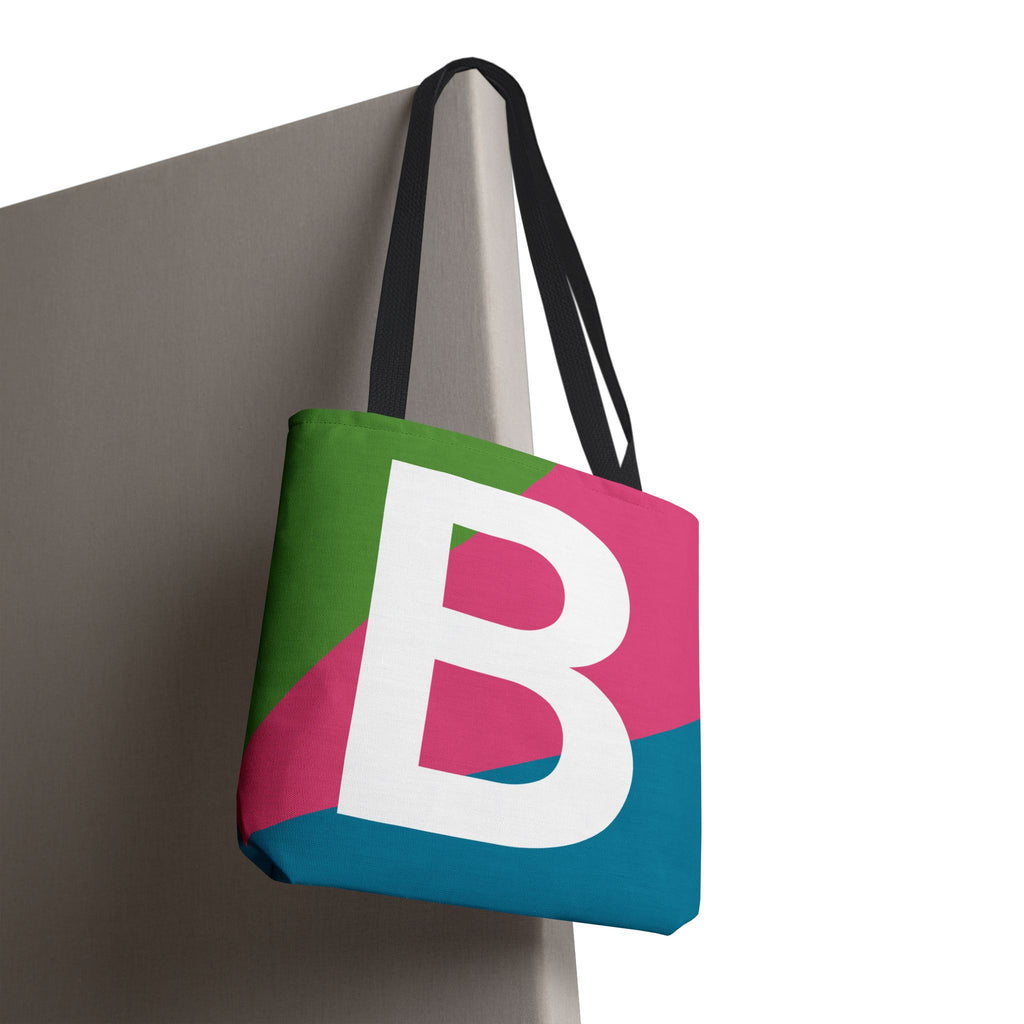 Monogram 'B' Colorblock Tote Bag — Personalized Initial B Shoulder Tote