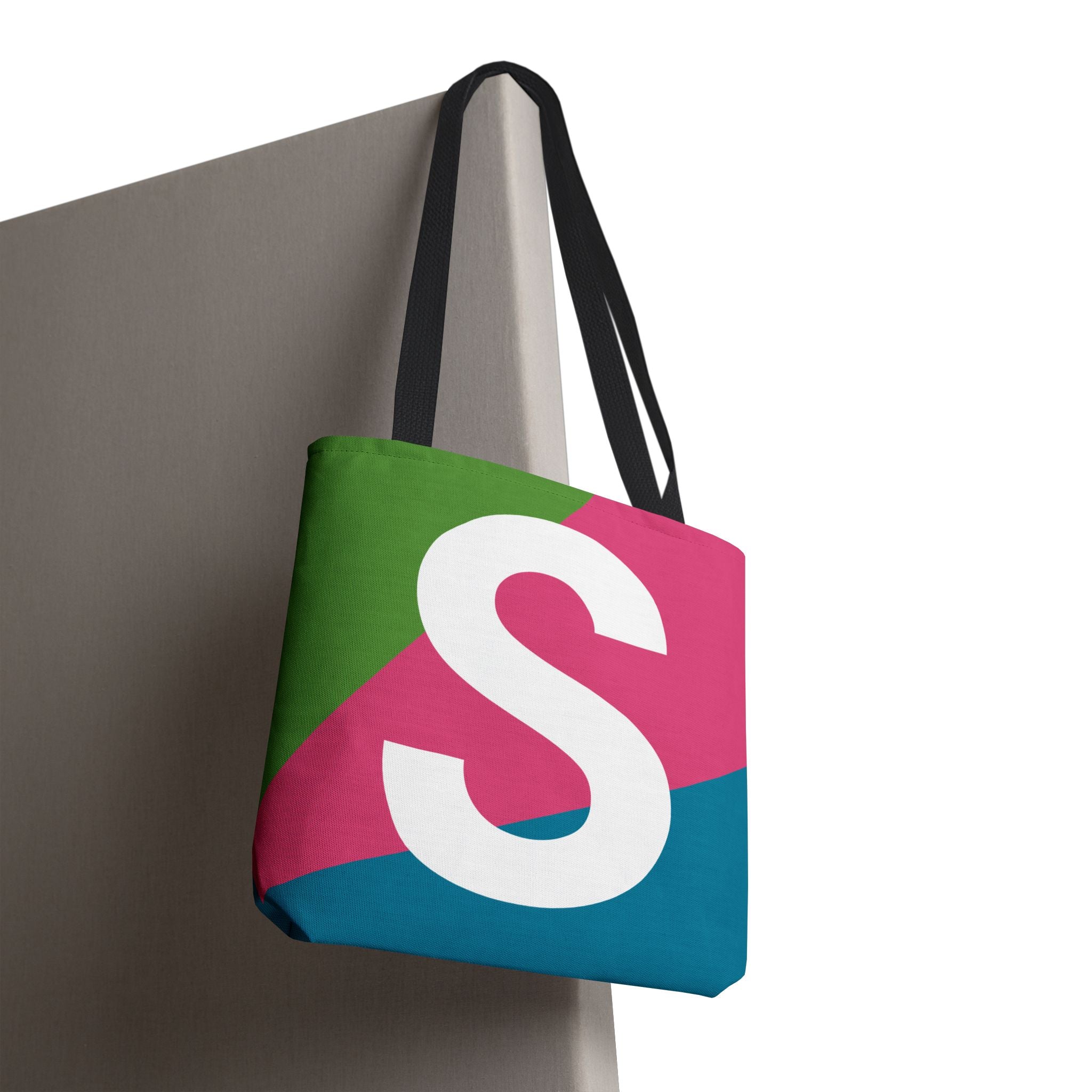 Monogram 'S' Colorblock Tote Bag — Personalized Initial S Shoulder Tote