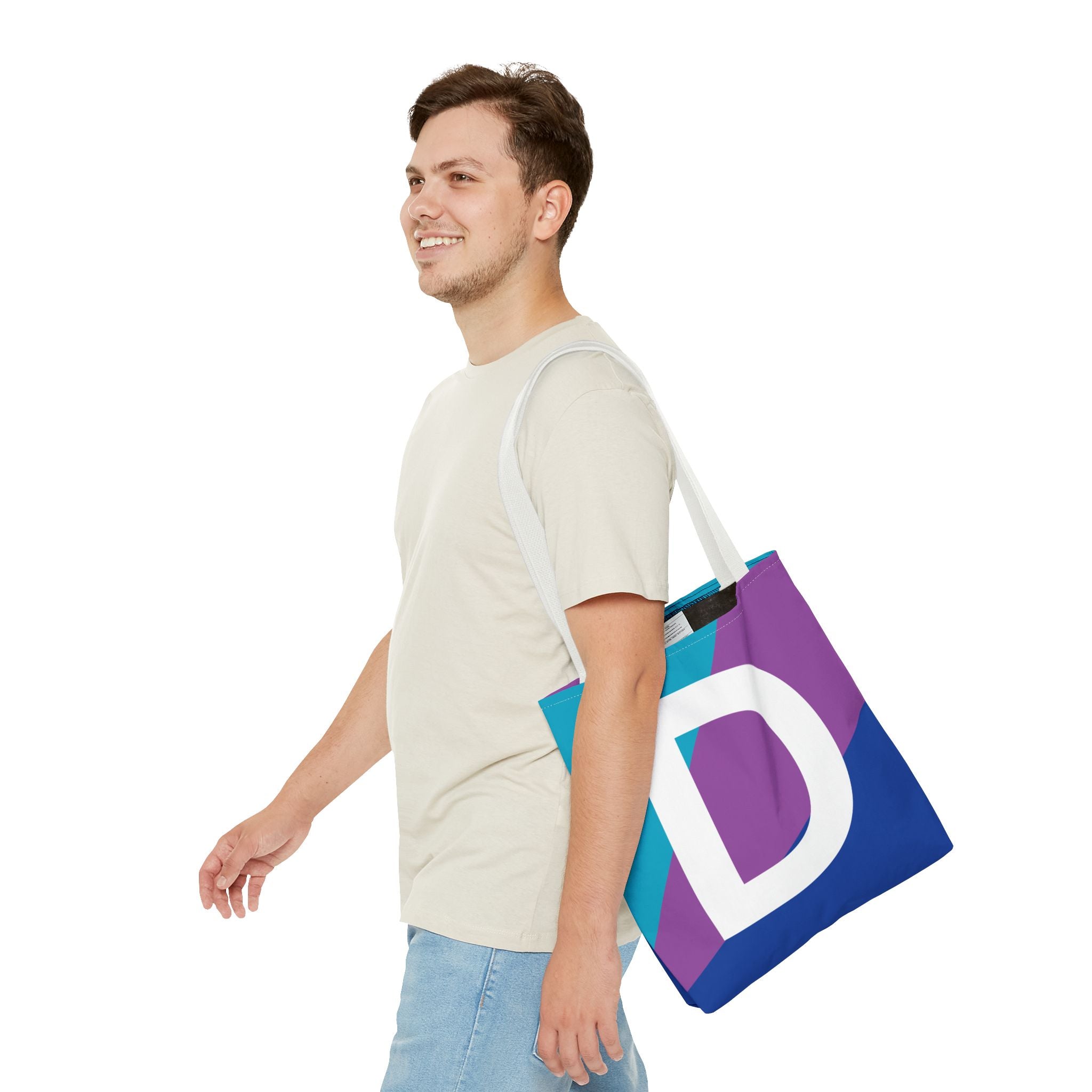 Monogram 'D' Colorblock Tote Bag — Personalized Initial D Shoulder Tote