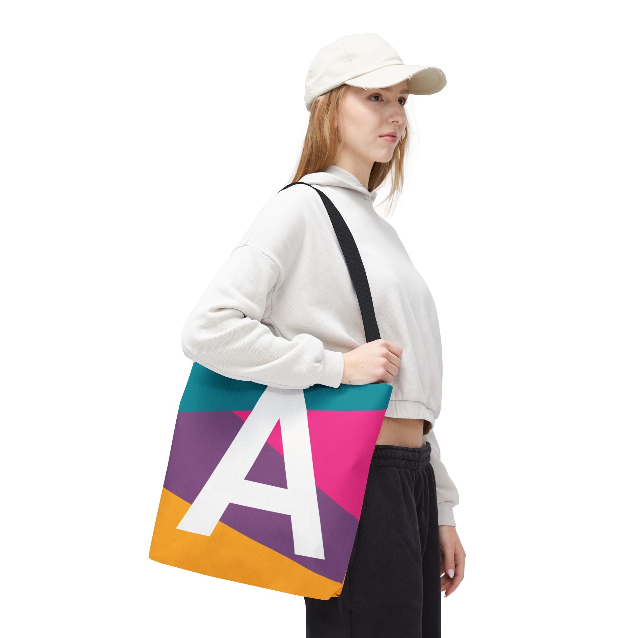 Monogram 'A' Colorblock Tote Bag — Personalized Initial A Shoulder Tote