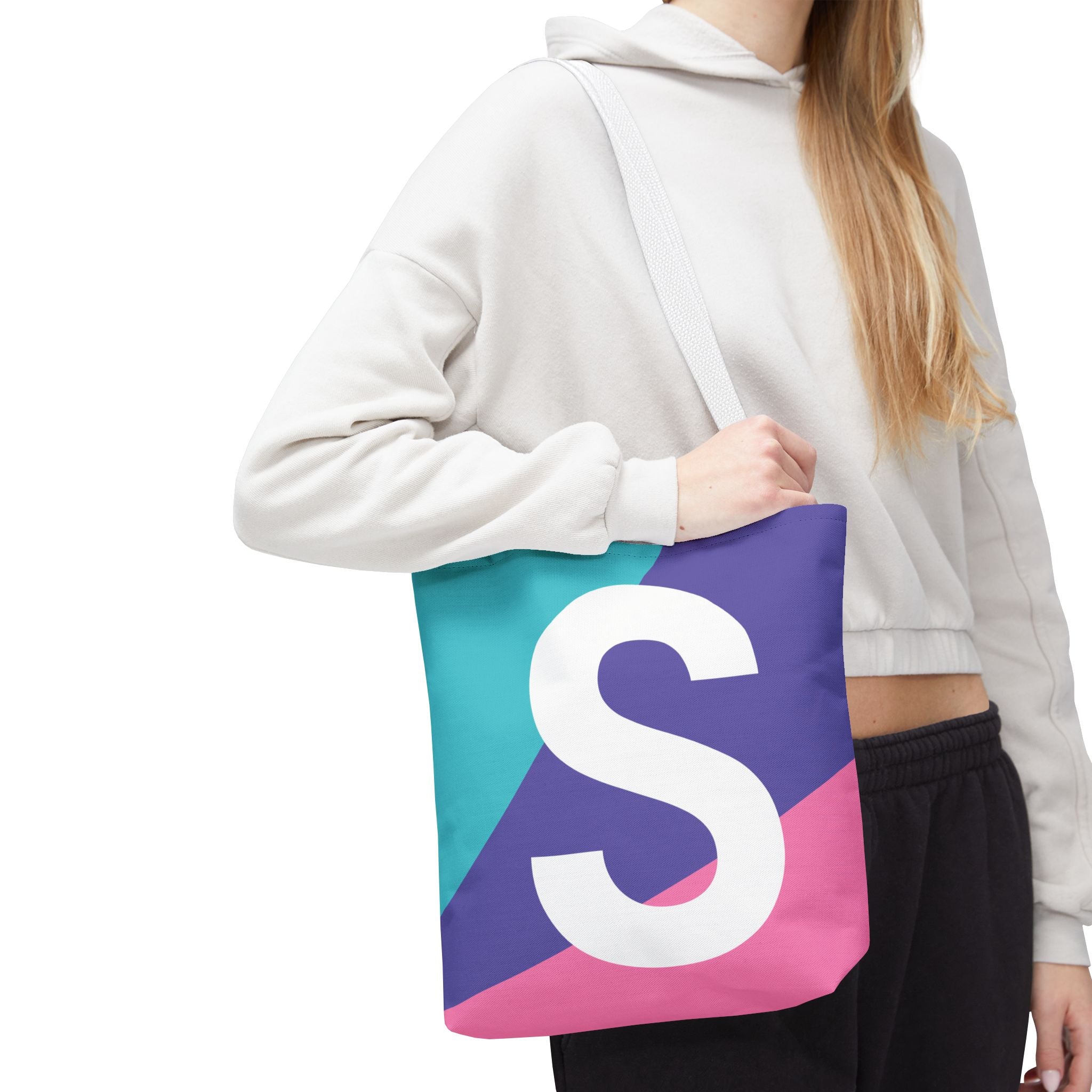 Monogram 'S' Colorblock Tote Bag — Personalized Initial S Shoulder Tote