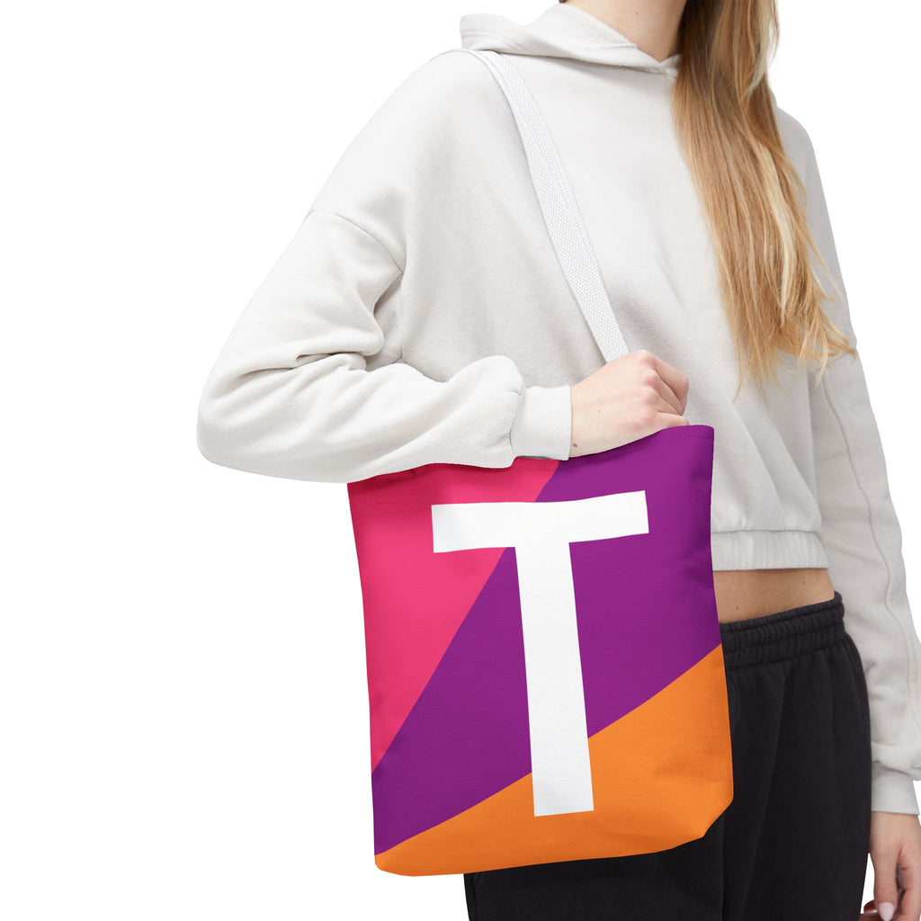 Monogram 'T' Colorblock Tote Bag — Personalized Initial T Shoulder Tote