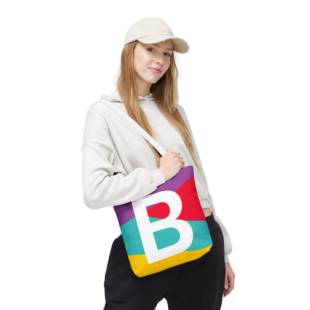 Monogram 'B' Colorblock Tote Bag — Personalized Initial B Shoulder Tote