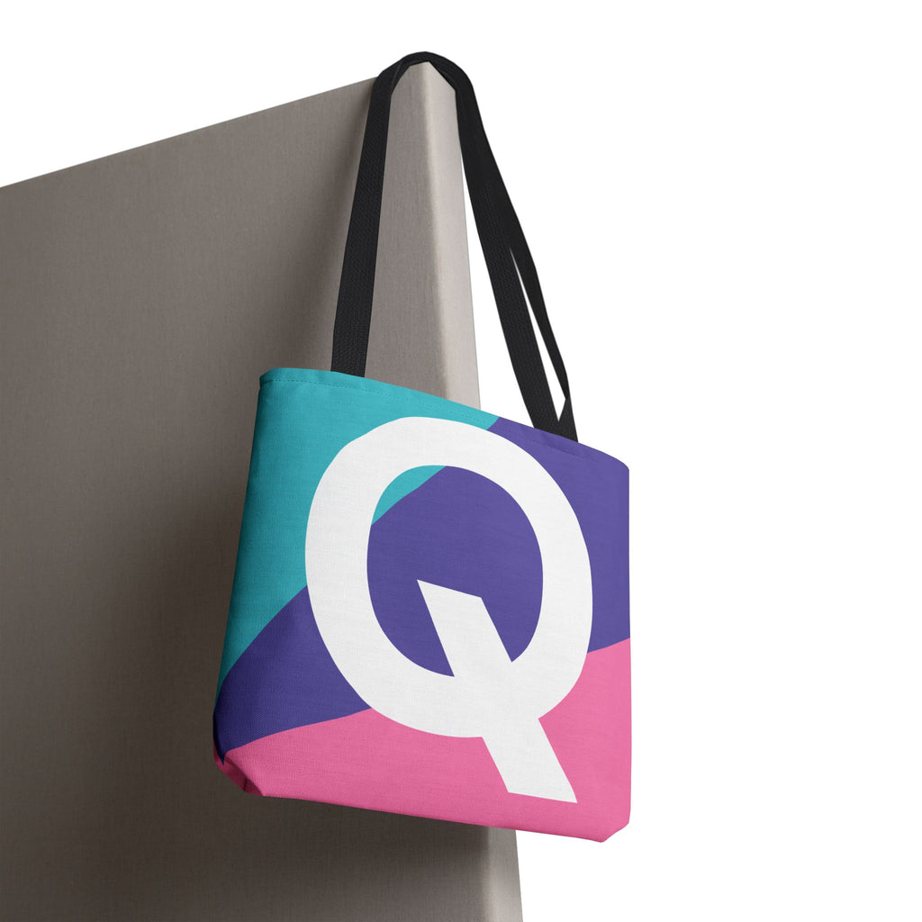 Monogram 'Q' Colorblock Tote Bag — Personalized Initial Q Shoulder Tote