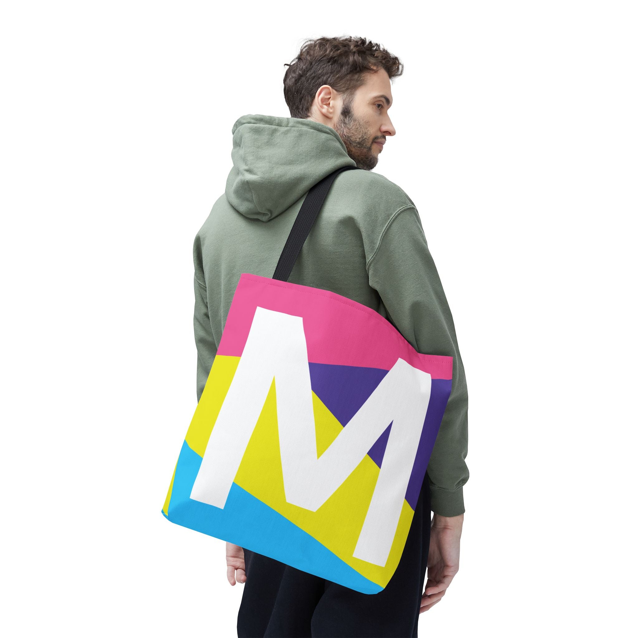 Monogram 'M' Colorblock Tote Bag — Personalized Initial M Shoulder Tote