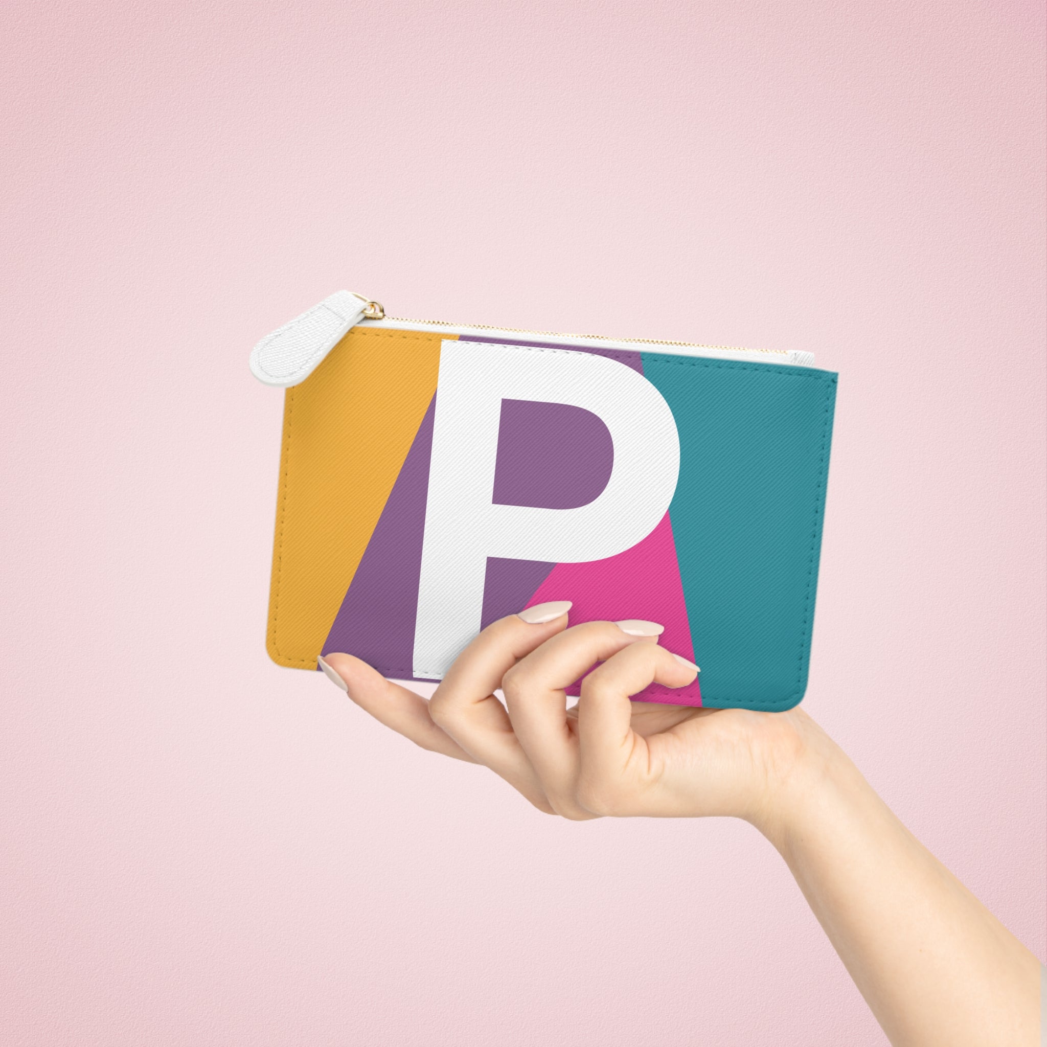 Initial P Mini Clutch — Colorblock Monogram Wristlet Wallet