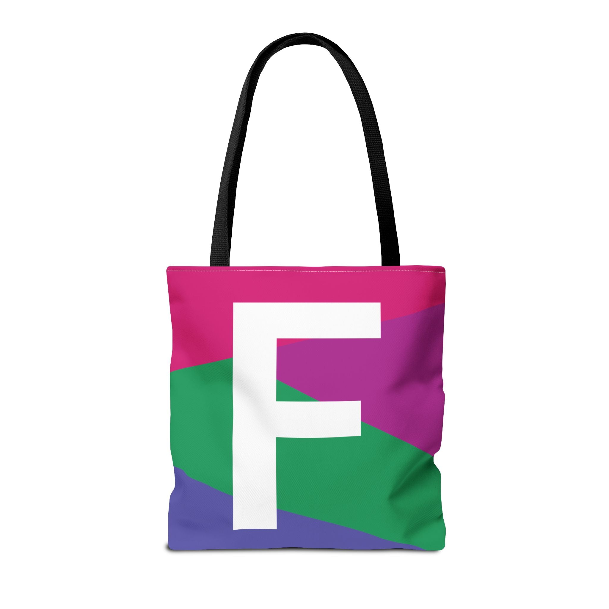 Monogram 'F' Colorblock Tote Bag — Personalized Initial F Shoulder Tote