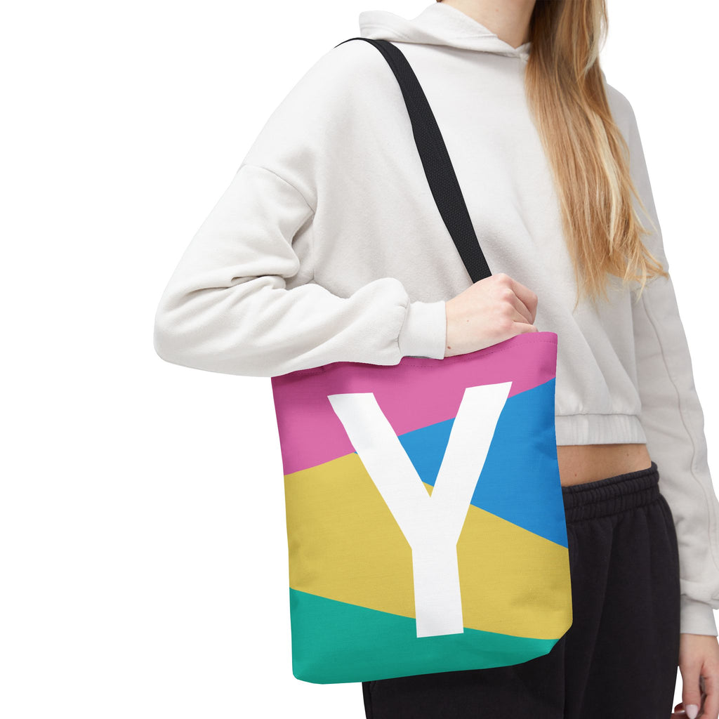 Monogram 'Y' Colorblock Tote Bag — Personalized Initial Y Shoulder Tote