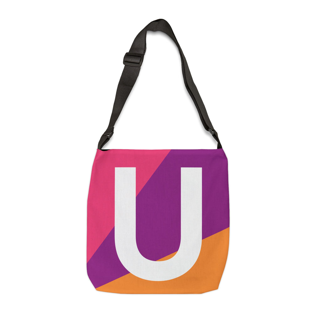 Initial Letter 'U' Colorblock Adjustable Tote Bag — Monogram Alphabet Shoulder Bag