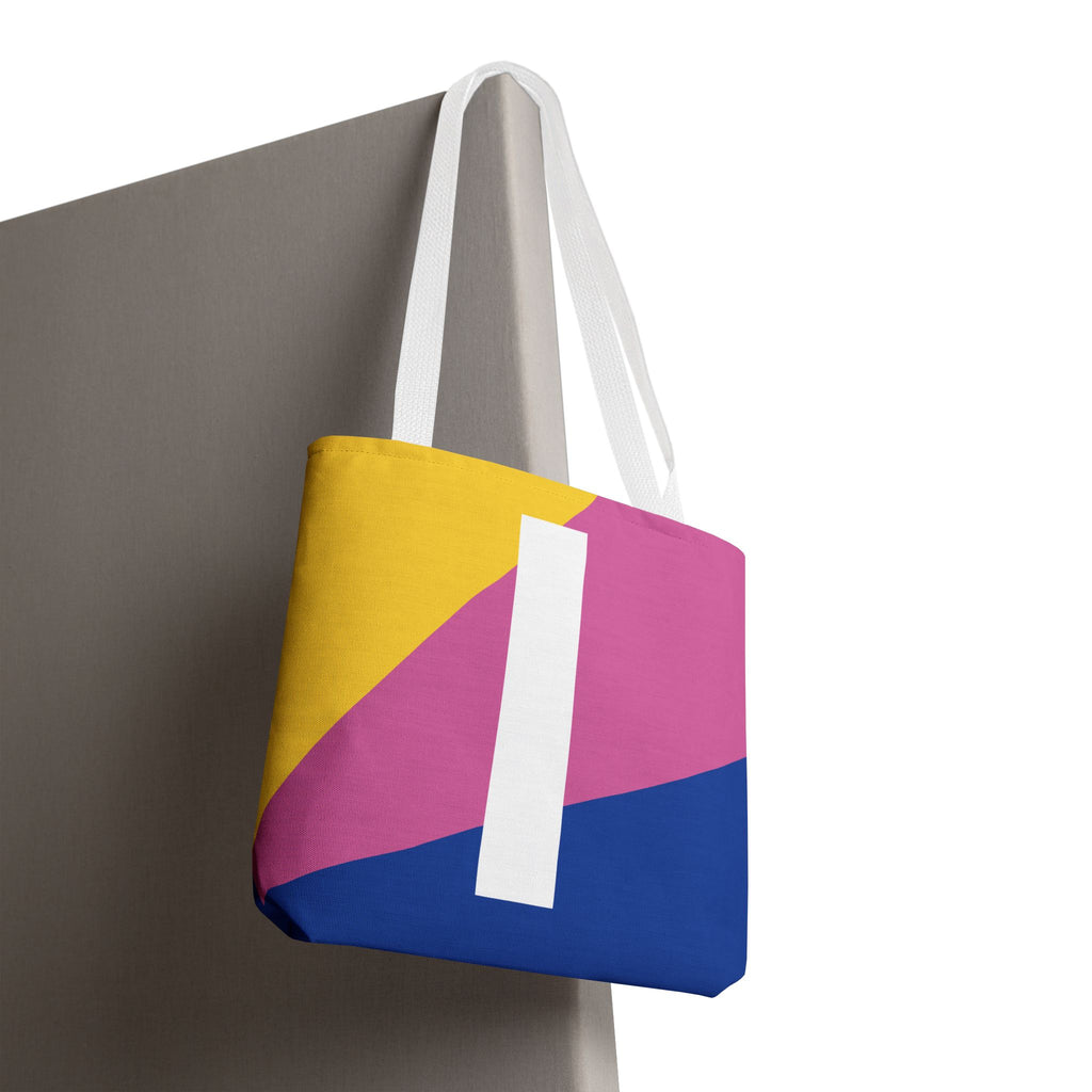 Monogram 'I' Colorblock Tote Bag — Personalized Initial I Shoulder Tote
