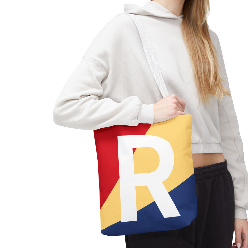 Monogram 'R' Colorblock Tote Bag — Personalized Initial R Shoulder Tote
