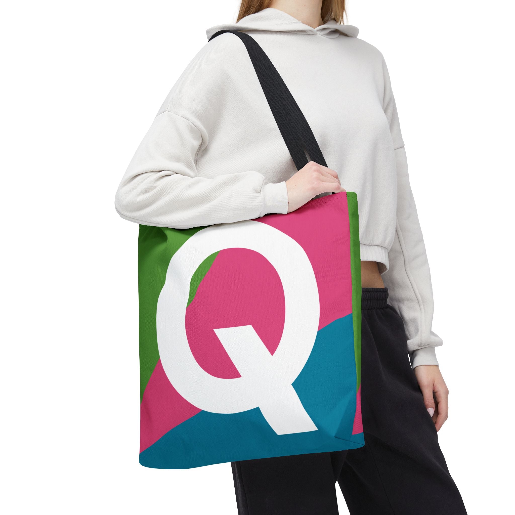 Monogram 'Q' Colorblock Tote Bag — Personalized Initial Q Shoulder Tote