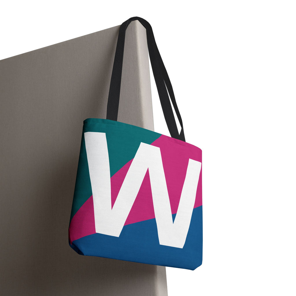 Monogram 'W' Colorblock Tote Bag — Personalized Initial W Shoulder Tote