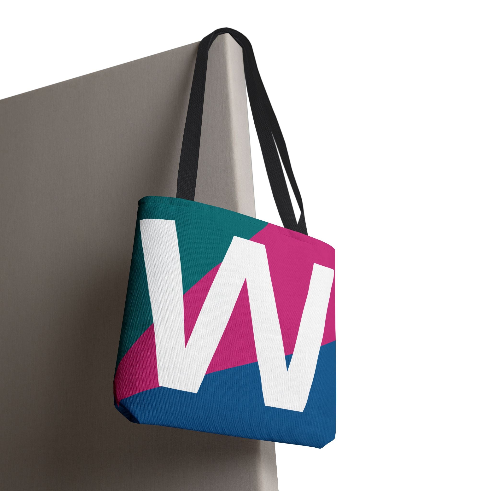 Monogram 'W' Colorblock Tote Bag — Personalized Initial W Shoulder Tote