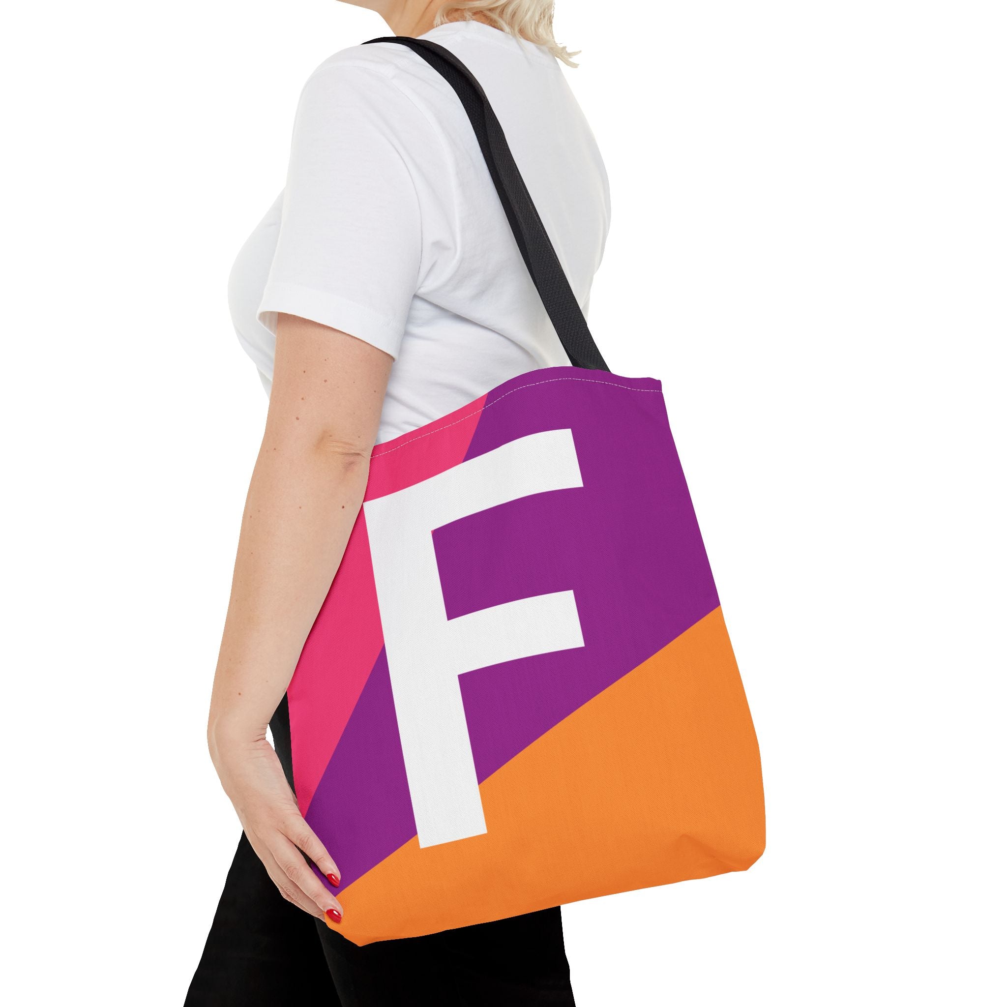 Monogram 'F' Colorblock Tote Bag — Personalized Initial F Shoulder Tote