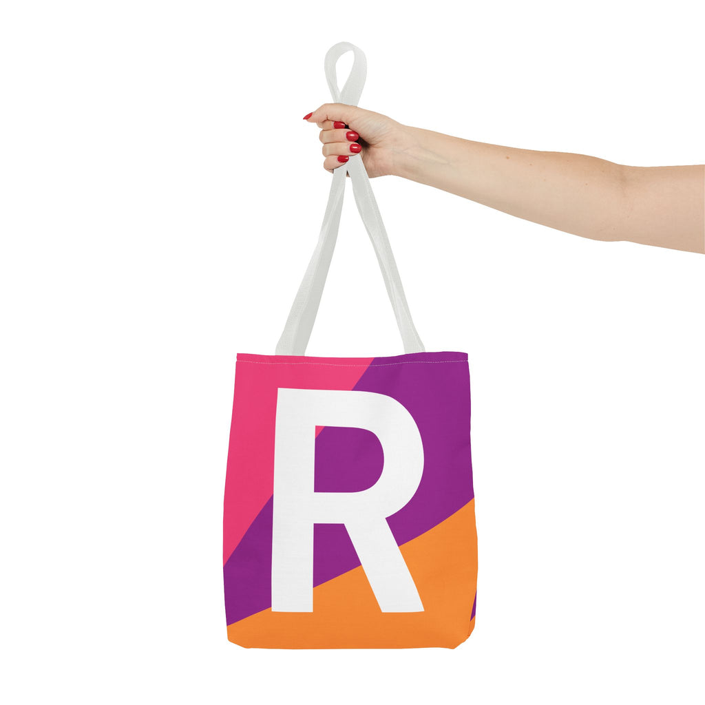 Monogram 'R' Colorblock Tote Bag — Personalized Initial R Shoulder Tote