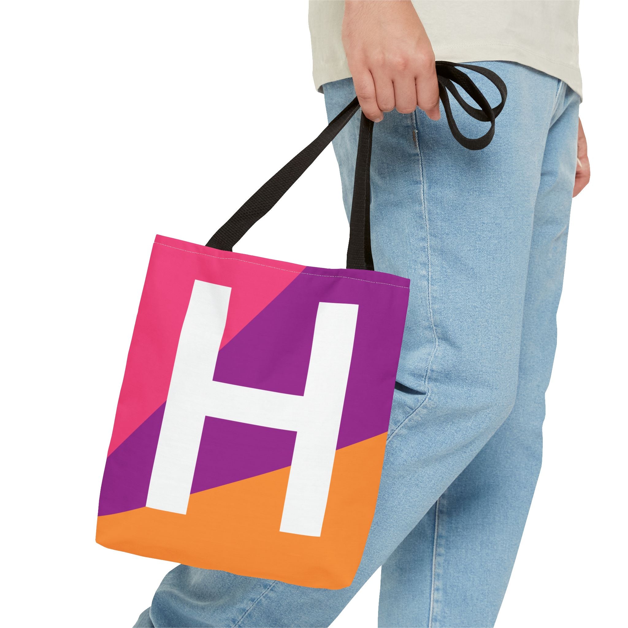 Monogram 'H' Colorblock Tote Bag — Personalized Initial H Shoulder Tote