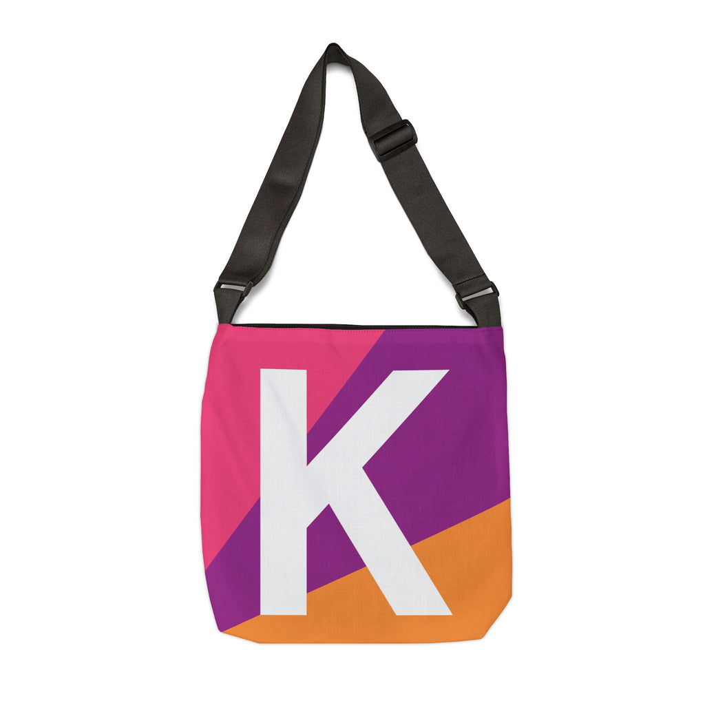 Initial Letter 'K' Colorblock Adjustable Tote Bag — Monogram Alphabet Shoulder Bag
