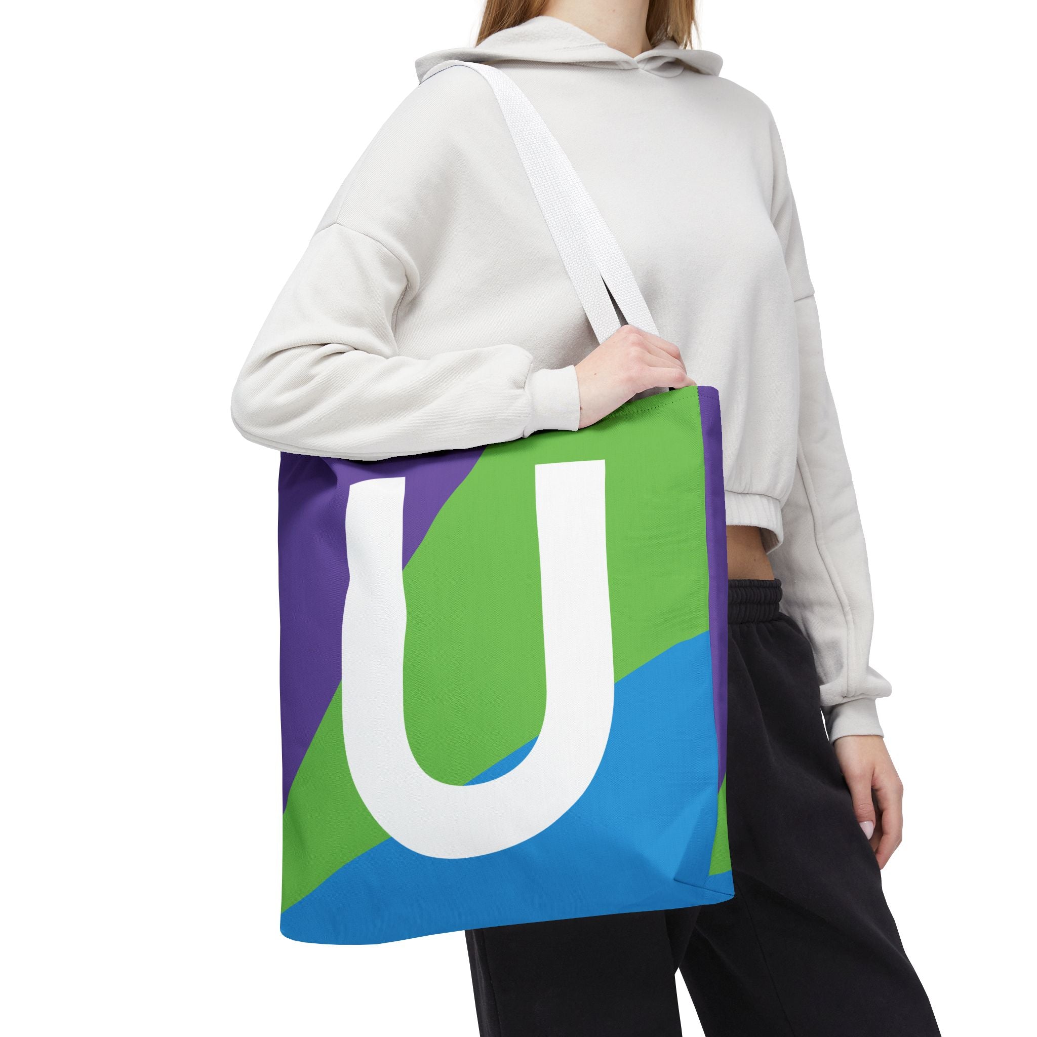 Monogram 'U' Colorblock Tote Bag — Personalized Initial U Shoulder Tote
