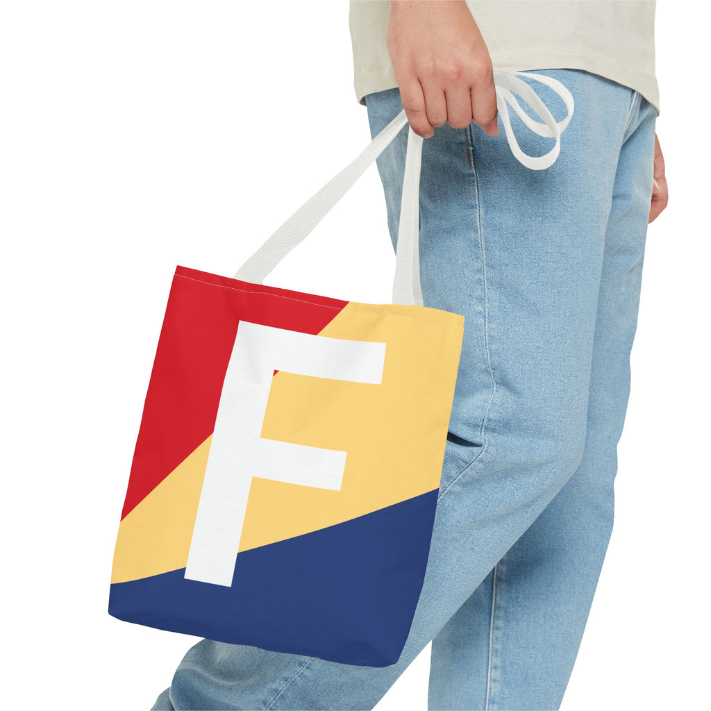 Monogram 'F' Colorblock Tote Bag — Personalized Initial F Shoulder Tote