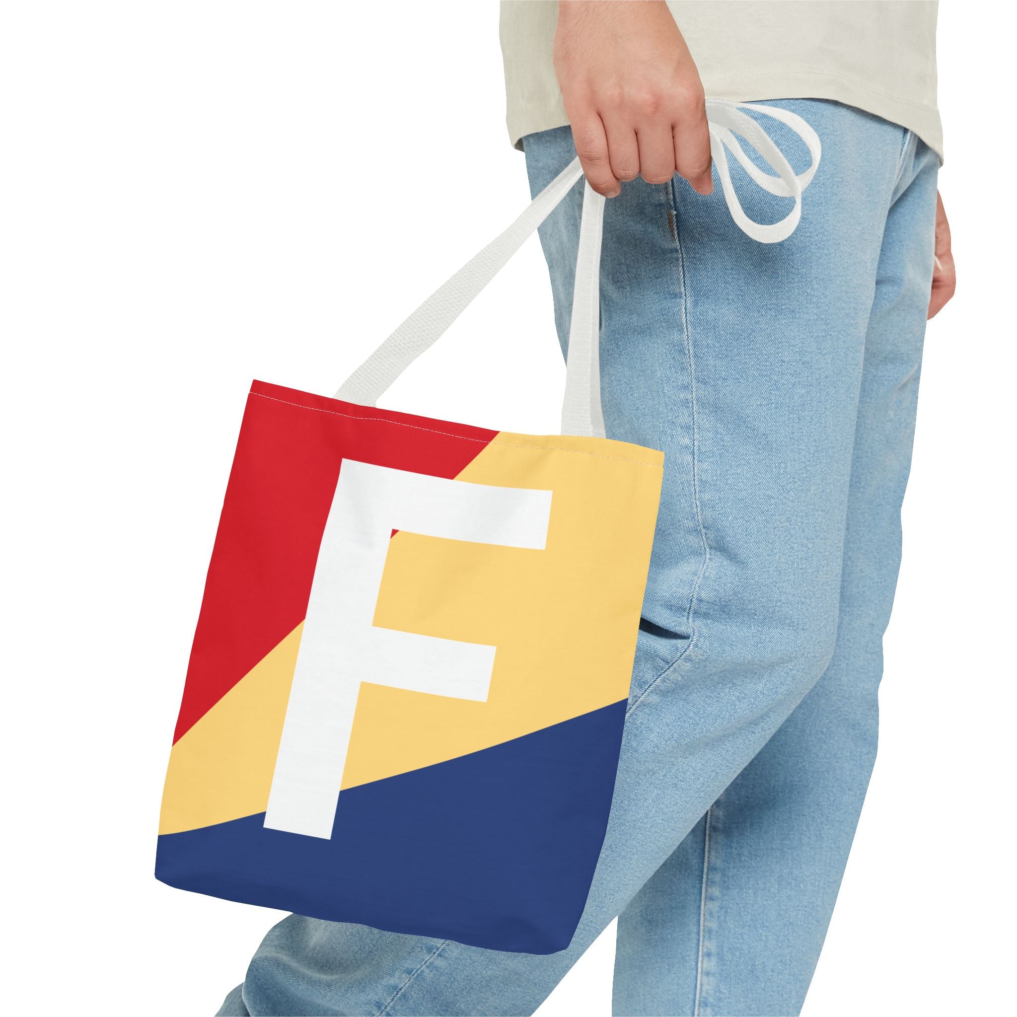 Monogram 'F' Colorblock Tote Bag — Personalized Initial F Shoulder Tote