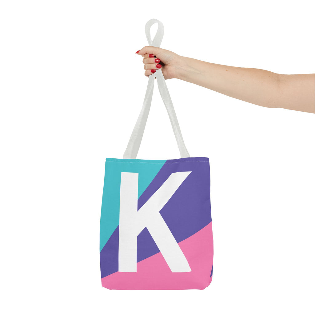 Monogram 'K' Colorblock Tote Bag — Personalized Initial K Shoulder Tote