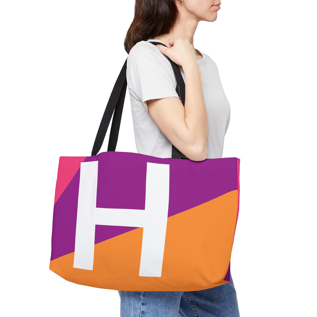 Personalized 'H' Colorblock Tote Bag — Monogram Weekender Tote