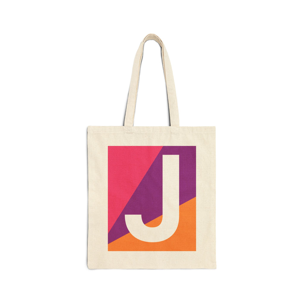 Initial J Colorblock Canvas Tote Bag — Monogram Letter J Reusable Grocery Tote