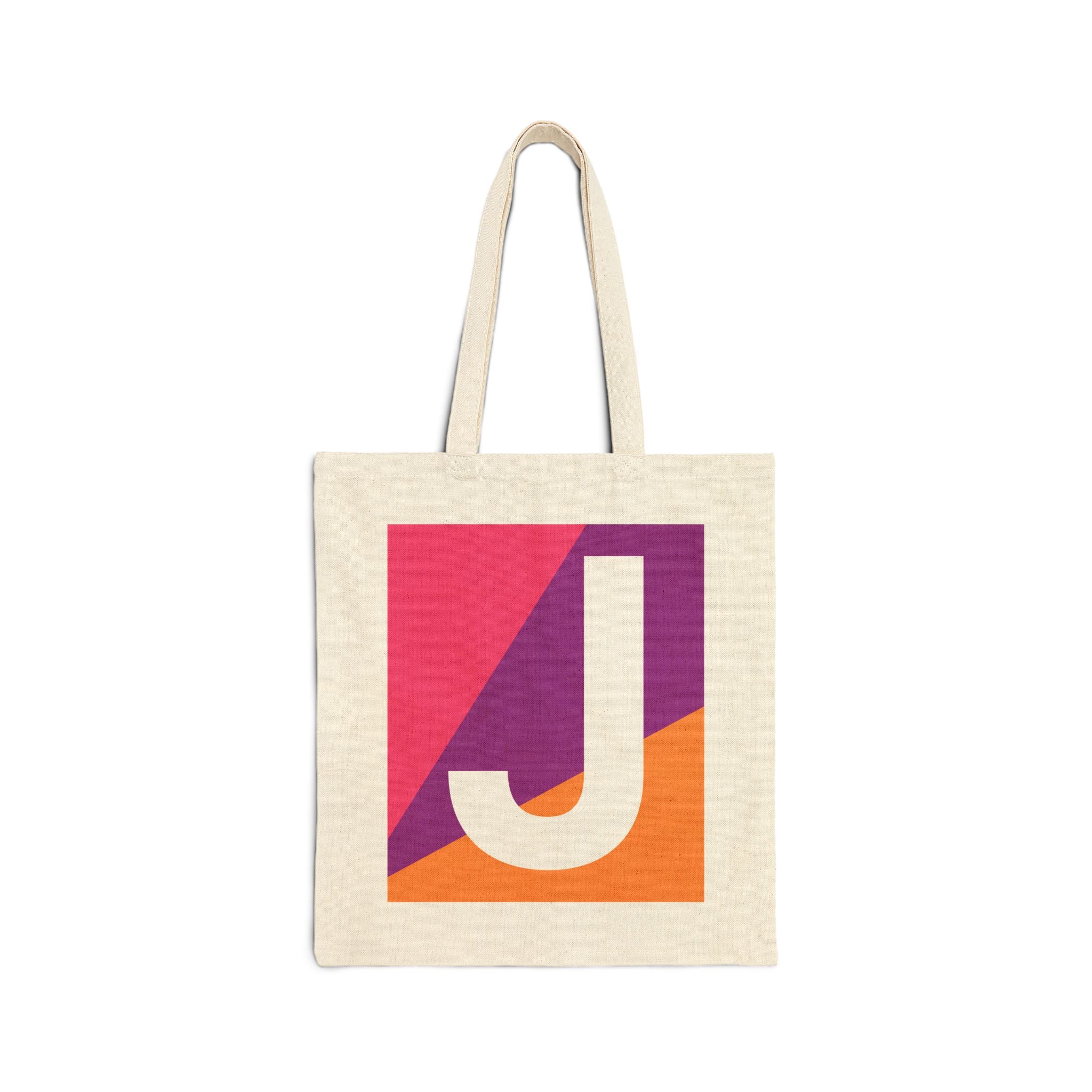 Initial J Colorblock Canvas Tote Bag — Monogram Letter J Reusable Grocery Tote
