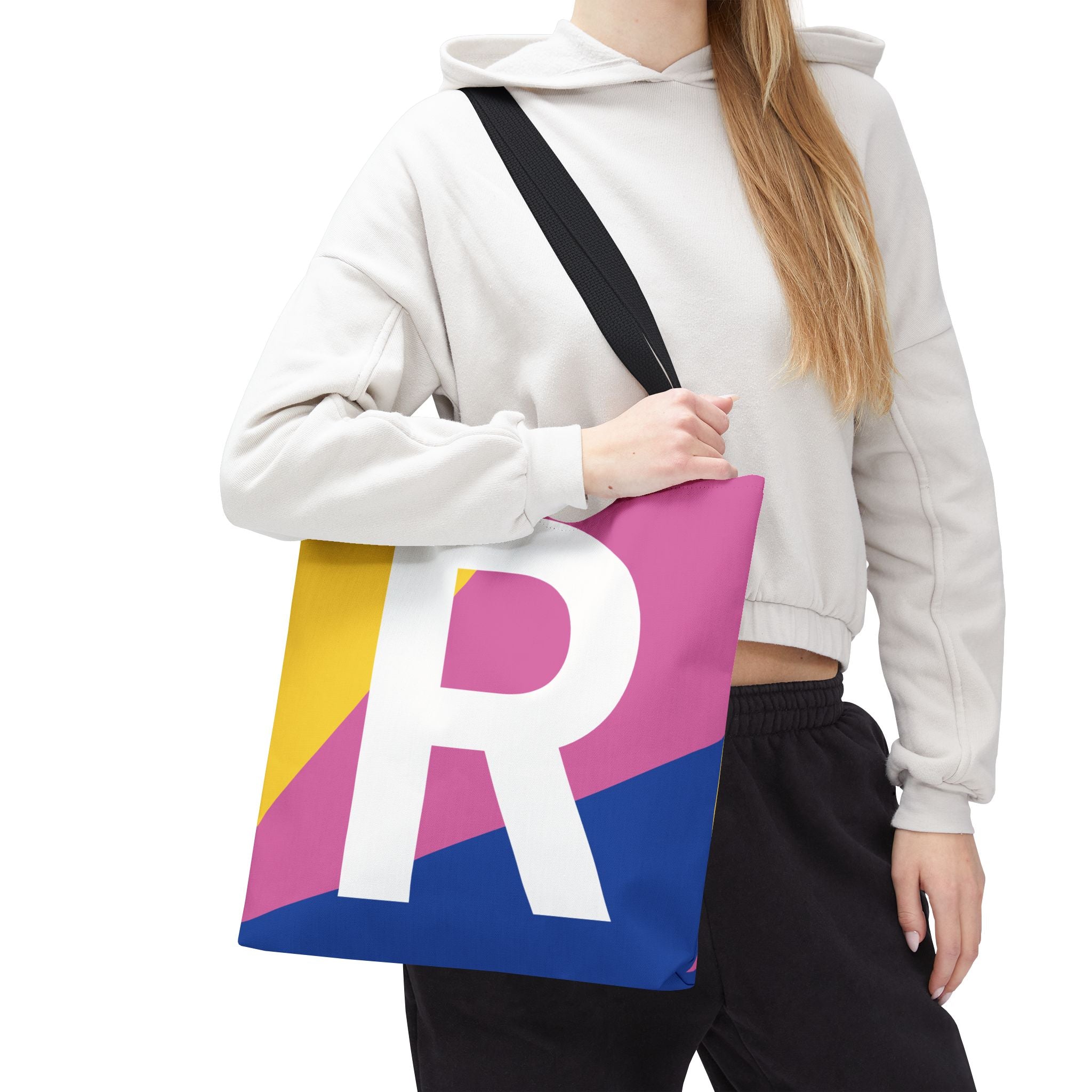 Monogram 'R' Colorblock Tote Bag — Personalized Initial R Shoulder Tote