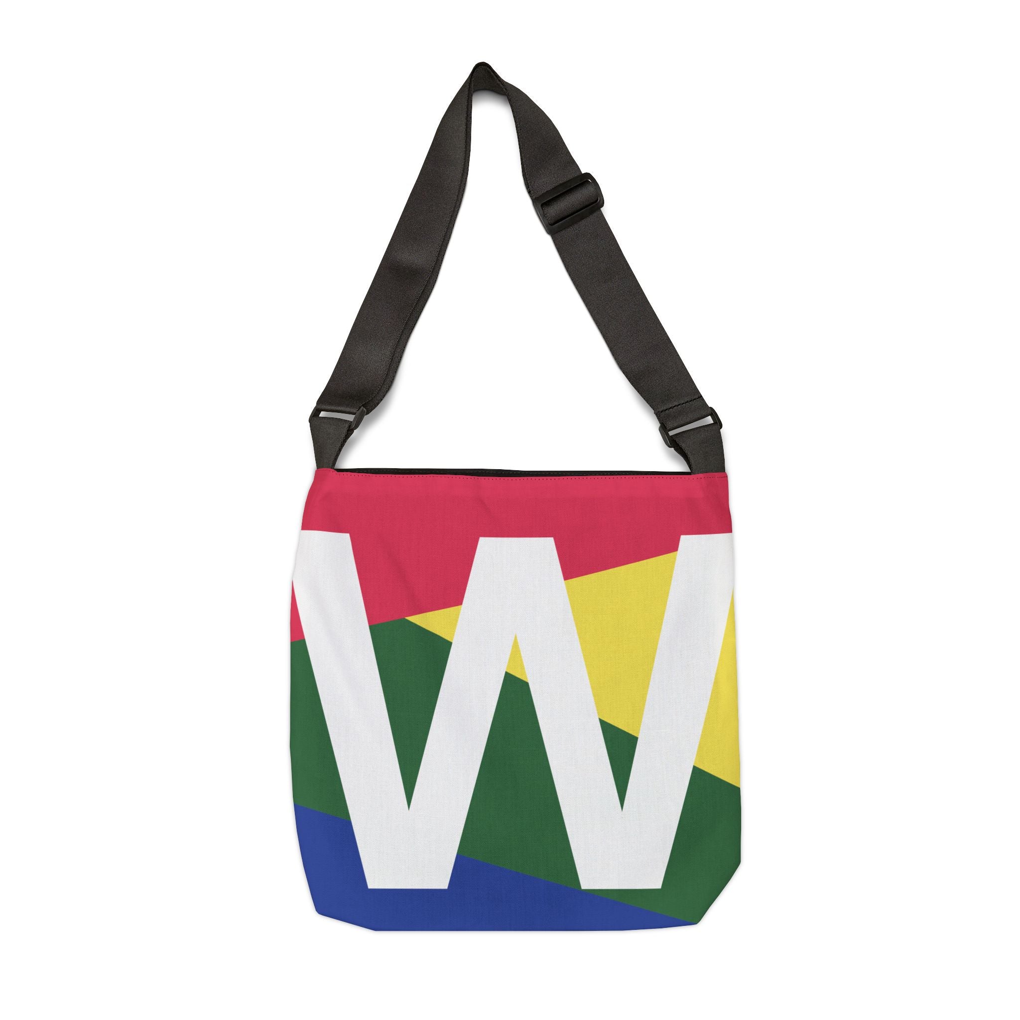 Initial Letter 'W' Colorblock Adjustable Tote Bag — Monogram Alphabet Shoulder Bag