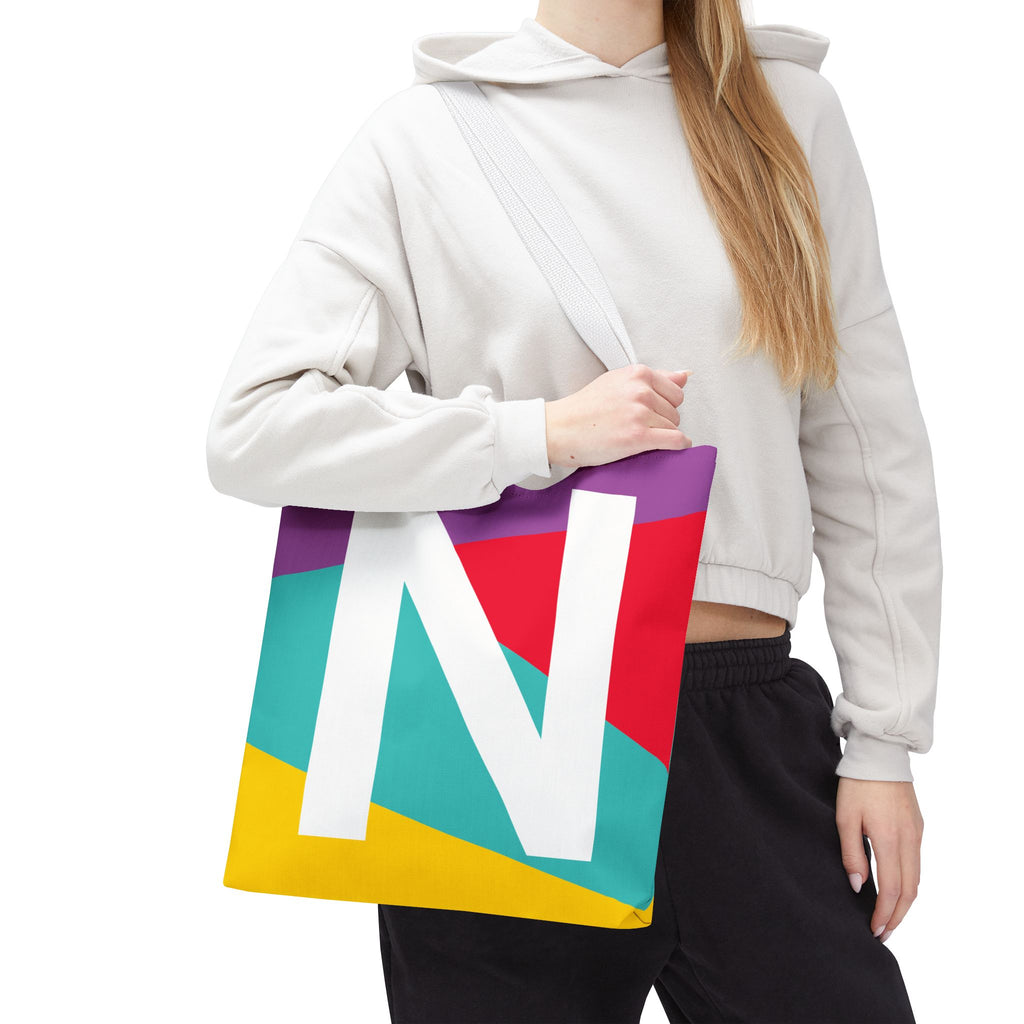 Monogram 'N' Colorblock Tote Bag — Personalized Initial N Shoulder Tote