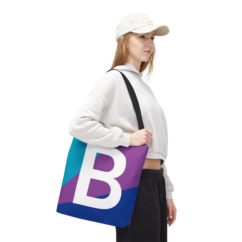 Monogram 'B' Colorblock Tote Bag — Personalized Initial B Shoulder Tote