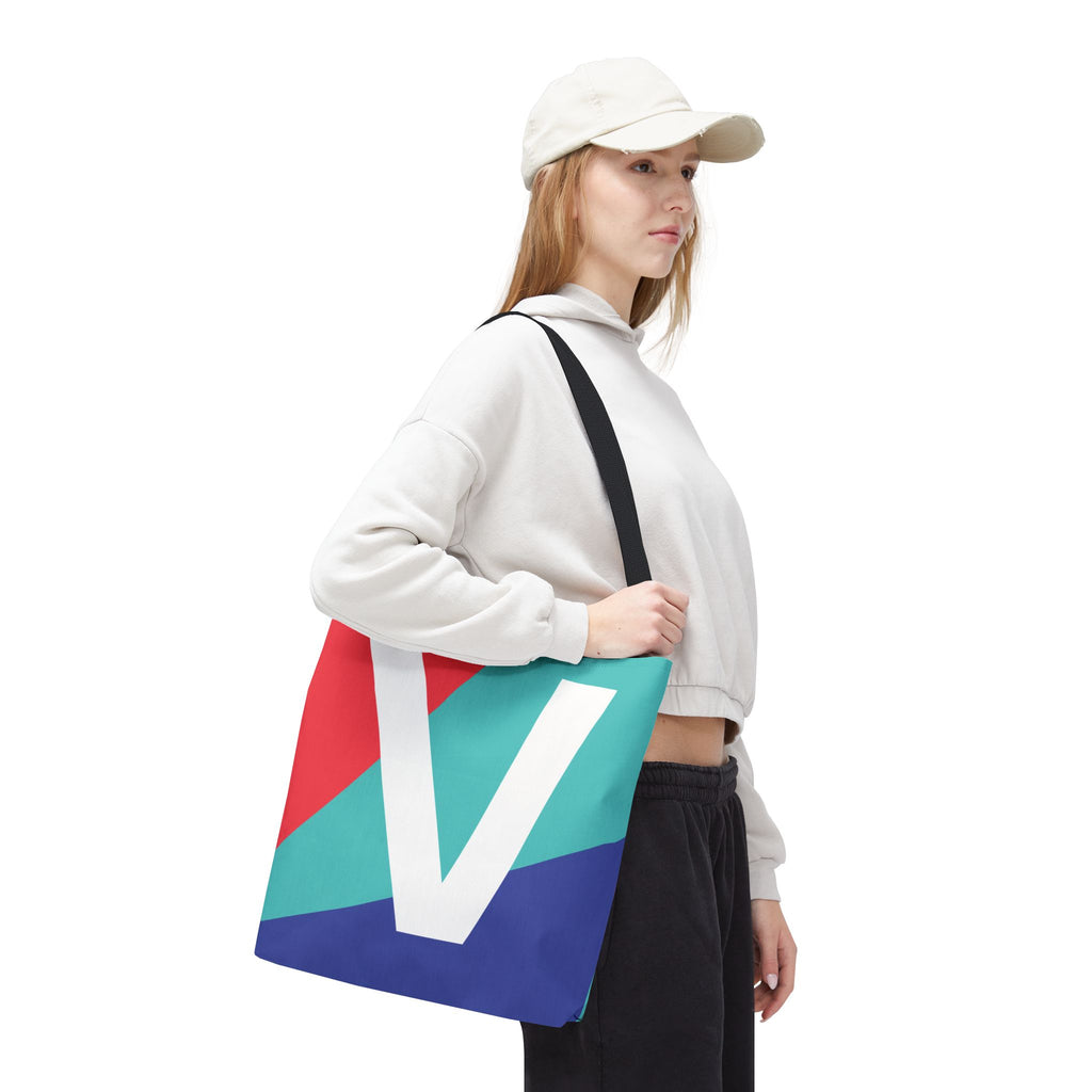Monogram 'V' Colorblock Tote Bag — Personalized Initial V Shoulder Tote