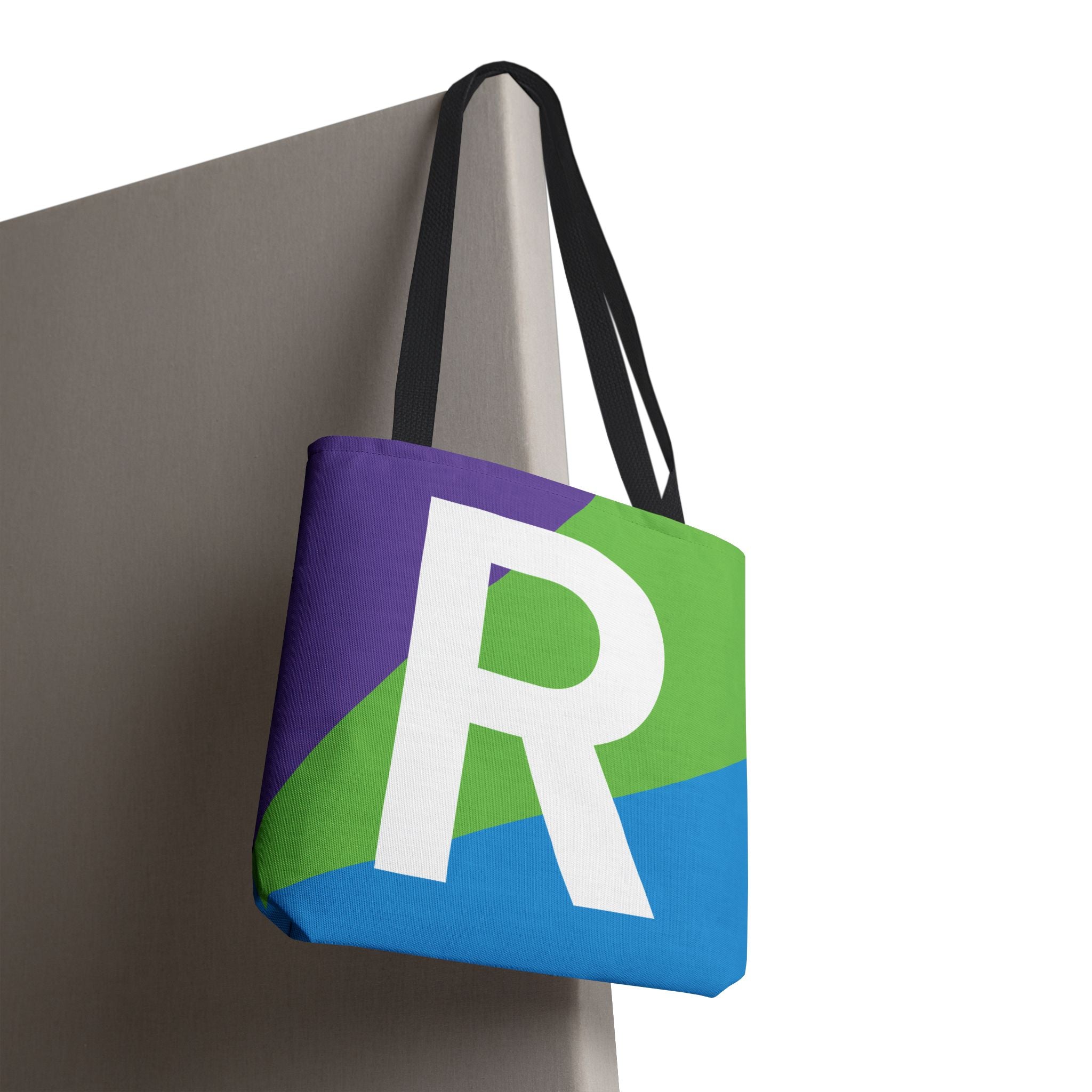 Monogram 'R' Colorblock Tote Bag — Personalized Initial R Shoulder Tote