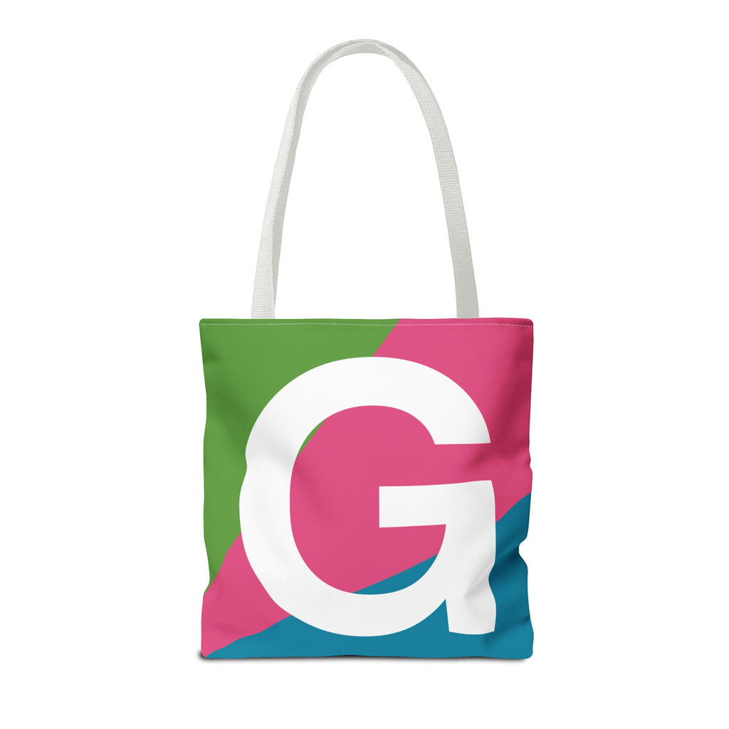 Monogram 'G' Colorblock Tote Bag — Personalized Initial G Shoulder Tote