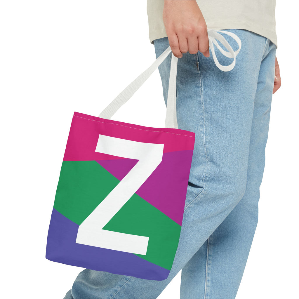 Monogram 'Z' Colorblock Tote Bag — Personalized Initial Z Shoulder Tote