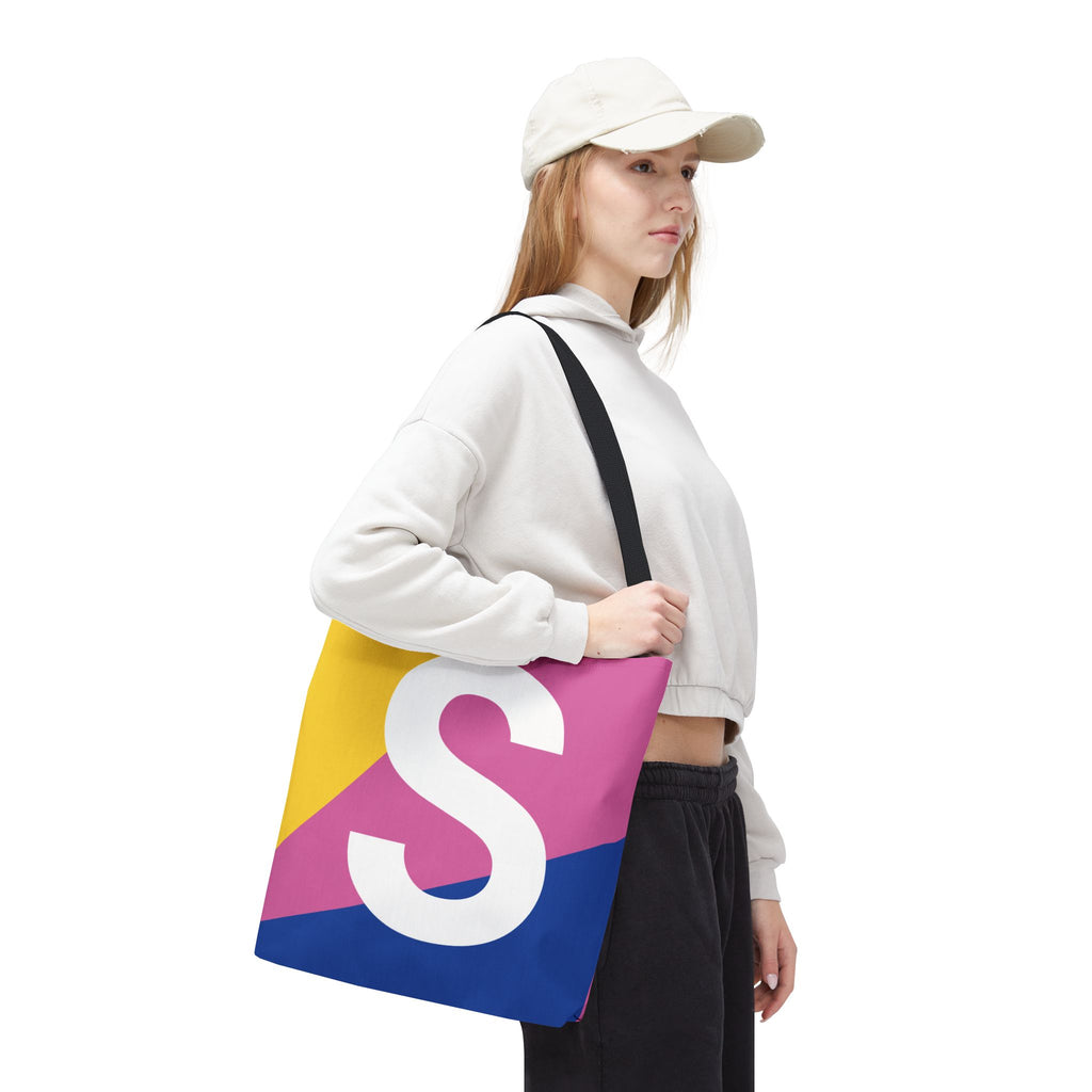 Monogram 'S' Colorblock Tote Bag — Personalized Initial S Shoulder Tote