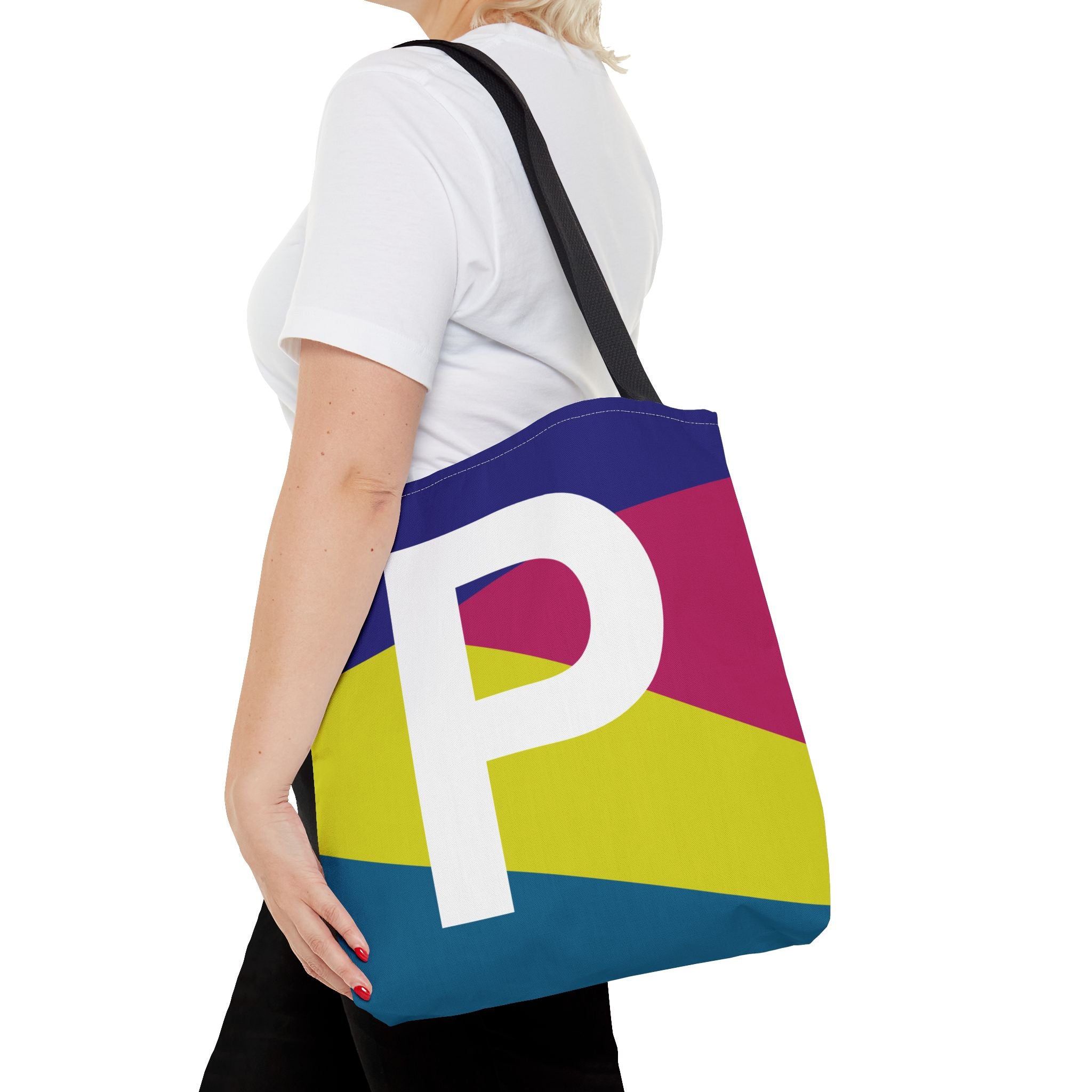 Monogram 'P' Colorblock Tote Bag — Personalized Initial P Shoulder Tote
