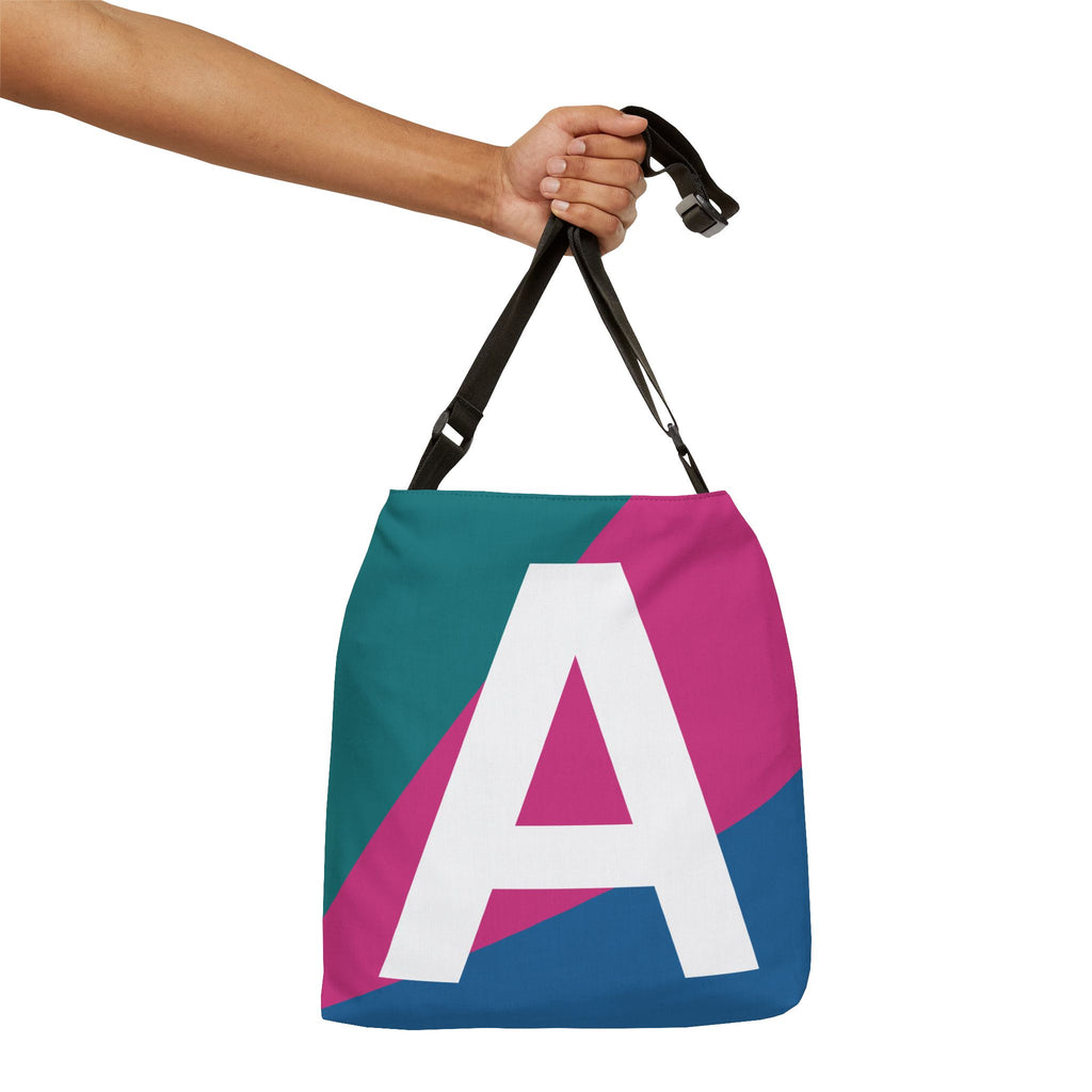 Initial Letter 'A' Colorblock Adjustable Tote Bag — Monogram Alphabet Shoulder Bag