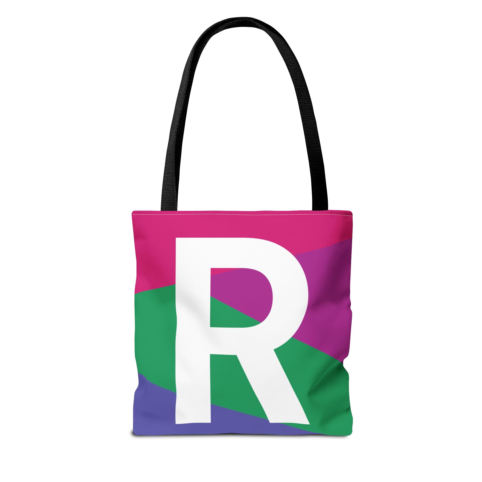 Monogram 'R' Colorblock Tote Bag — Personalized Initial R Shoulder Tote