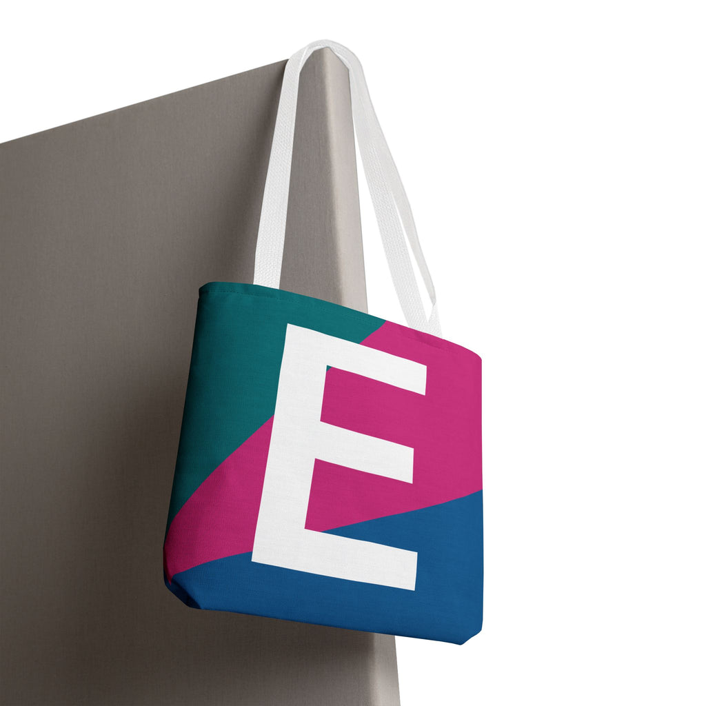 Monogram 'E' Colorblock Tote Bag — Personalized Initial E Shoulder Tote